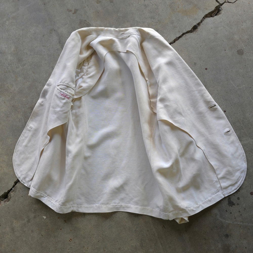 Vintage 1930s Cream Pure Irish Linen Sport Coat 40 Short Made in USA - Picture 7 of 15